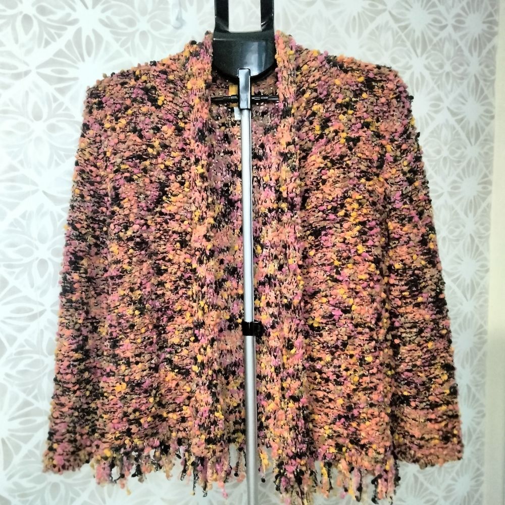 Ruby Rd. Textured Multicolor Knit Cardigan Fringe
